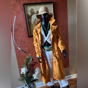 Elegant Mustard Embroidered Trench Coat